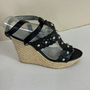 Cato Studded Black Platform Wedge Espadrille Sandals Size 8